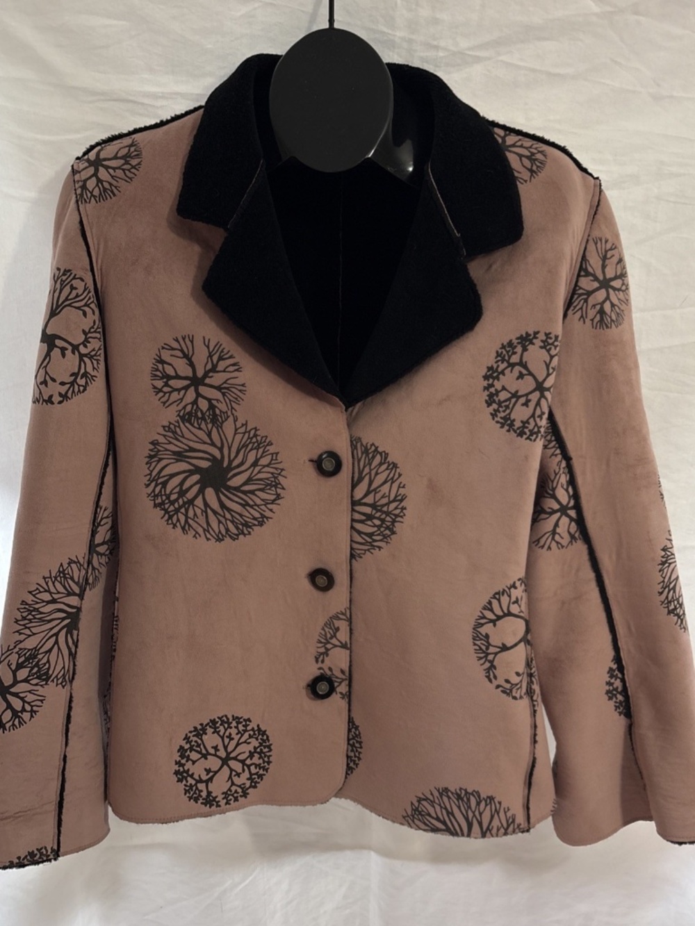 ROBERT KITCHEN Pink Tree Pattern Size L Faux Suede Jacket Made in Canada Button